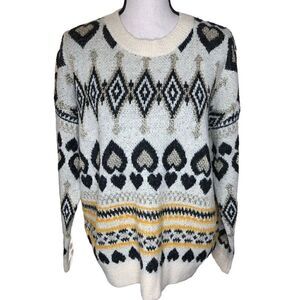 NEW ANDTHEWHY Cream, Black, and Gold Crew Neck Sweater NWT